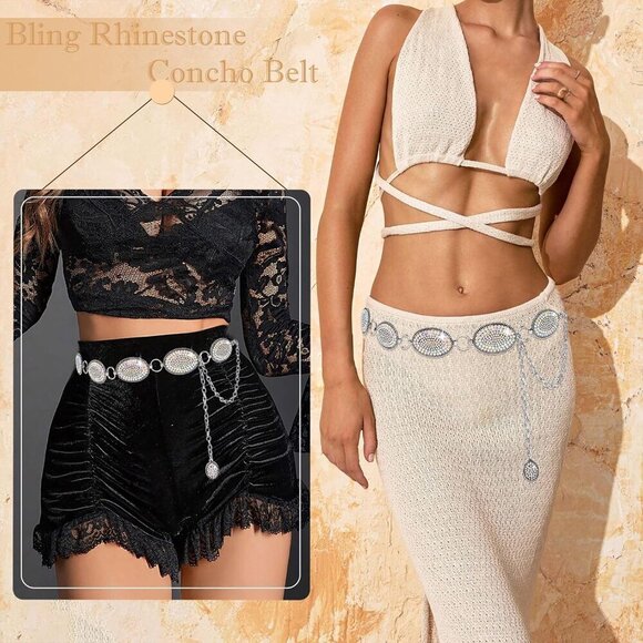 Western Rhinestone Concho Belt Alloy Adjustable 27-46 inches for Women main image 7